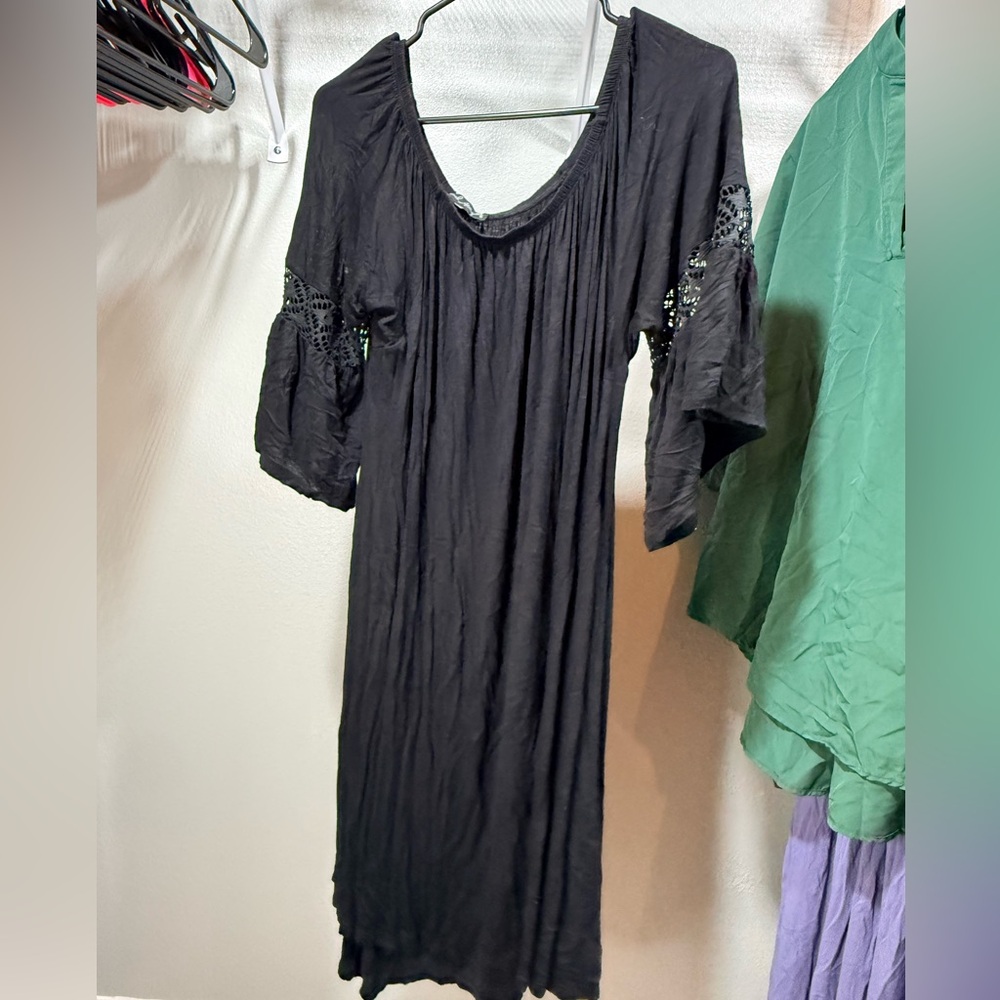 ⚡️French Atmosphere Black Dress XXL Boho Peasant Lace Sleeve Off Shoulder